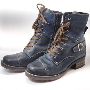 Taos Crave Blue Dark Teal Combat Boots l Size 10 - 10.5 (41) l Leather Zip up